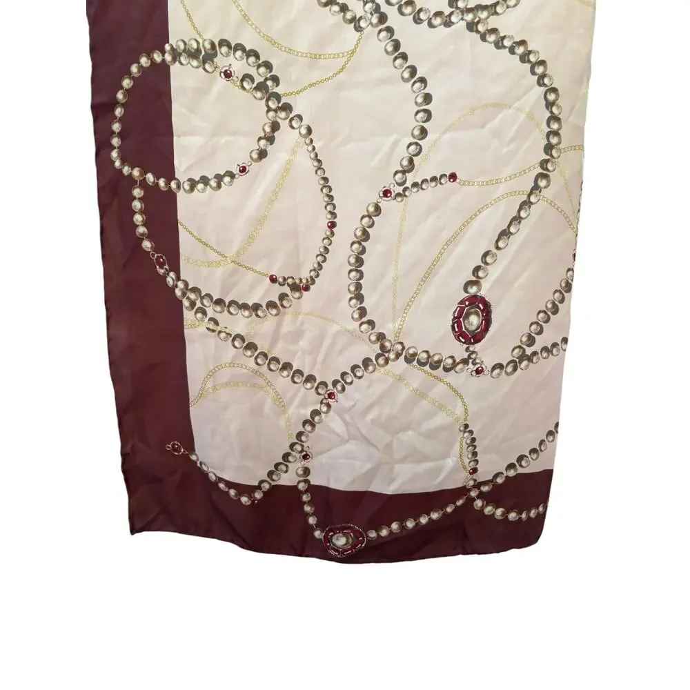 Vintage Large Square Scarf Babushka Headwrap String of Pearls Classic